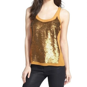 Trouve Gold Sequin Embellish Sheer Tank Size M